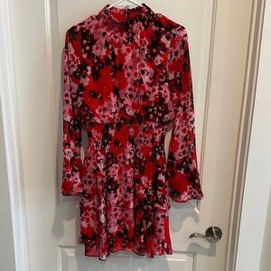 Zarr Collection Size 2 Floral Red and Pink Long Sleeve Dress